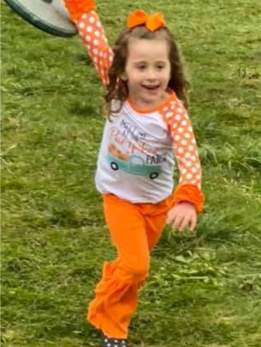 Meet Me at The Pumpkin Patch Orange Polka Dot Sleeve Outfit